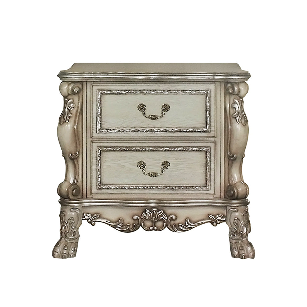 Gold Patina Bone Wood Nightstand - 2 Drawers