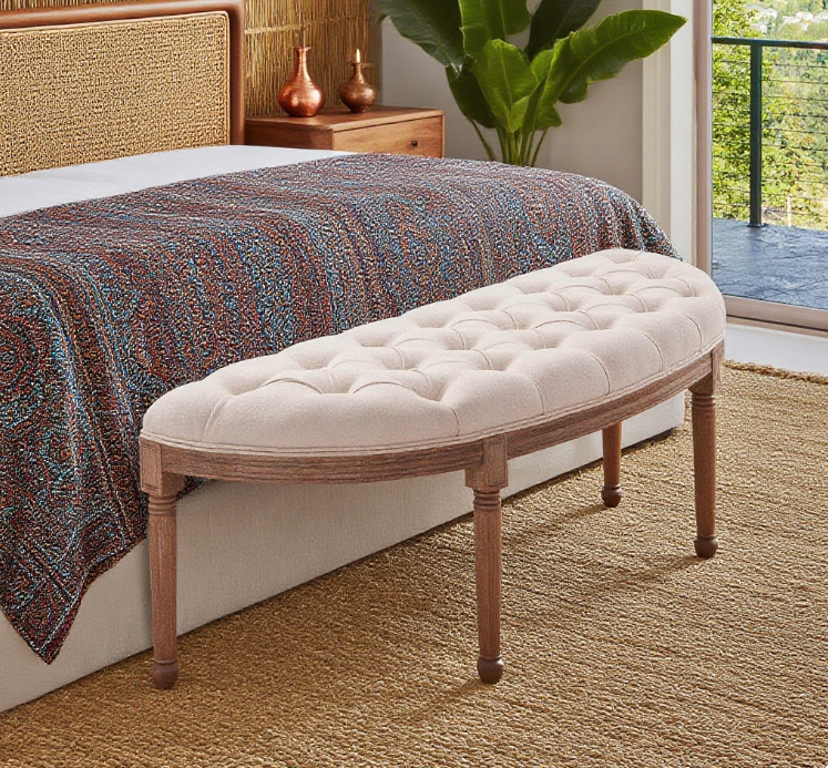 Tufted Upholstered Semi-Circle End of Bed Bench