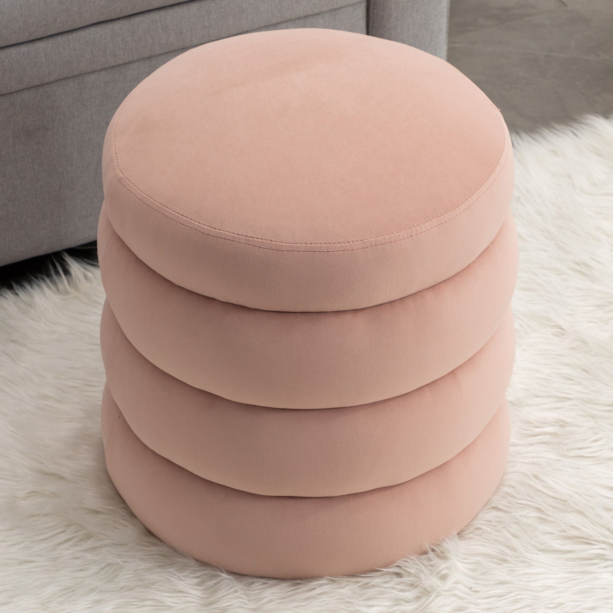 Soft Velvet Round Ottoman Footrest Stool, Pink