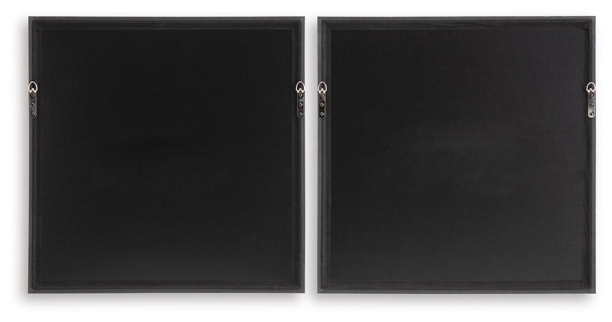 Set of 2 black square frames, plain back sides with hanging loops.