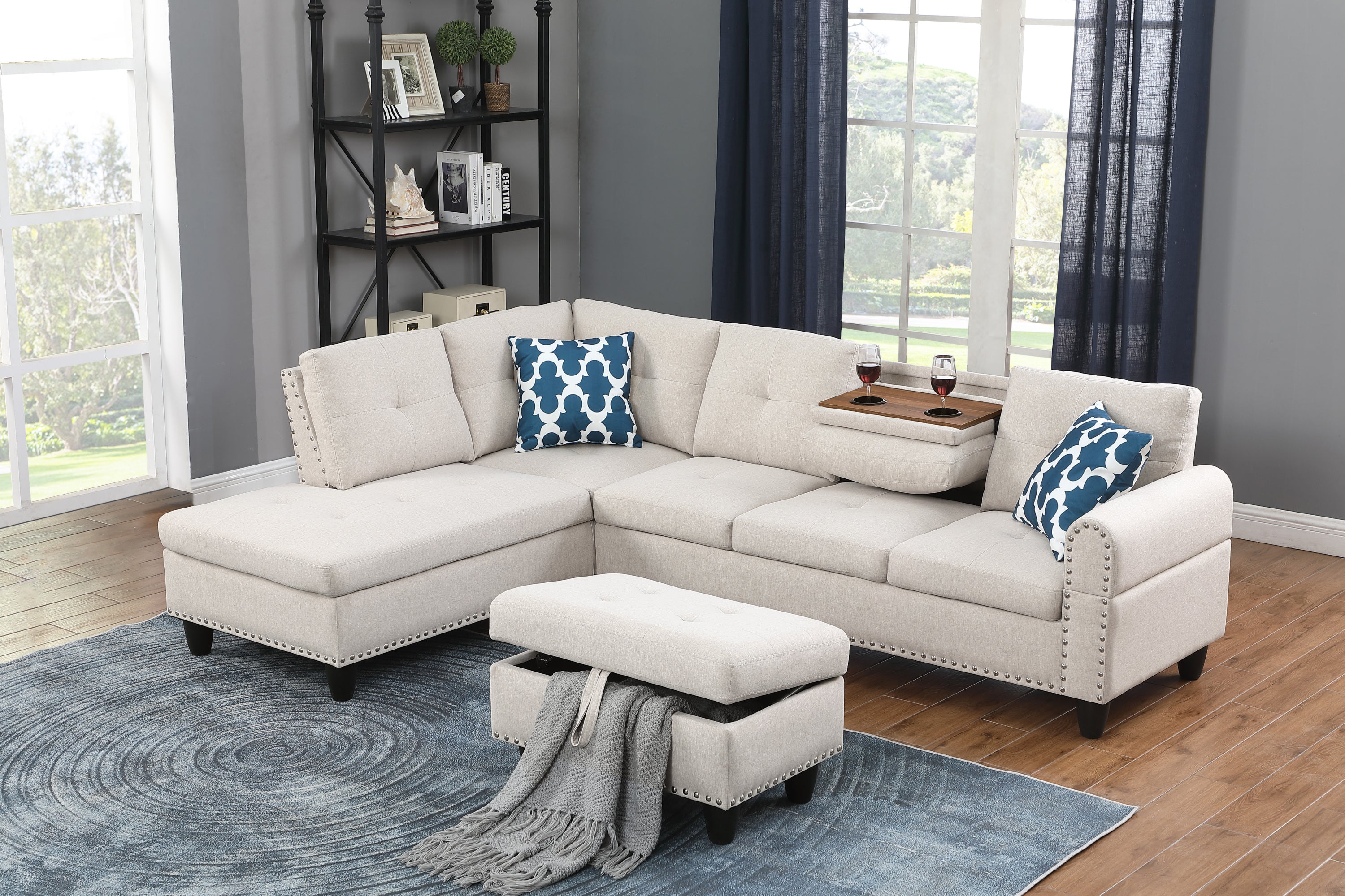 Beige L-Shaped Sofa Storage Ottoman - Stylish & Functional