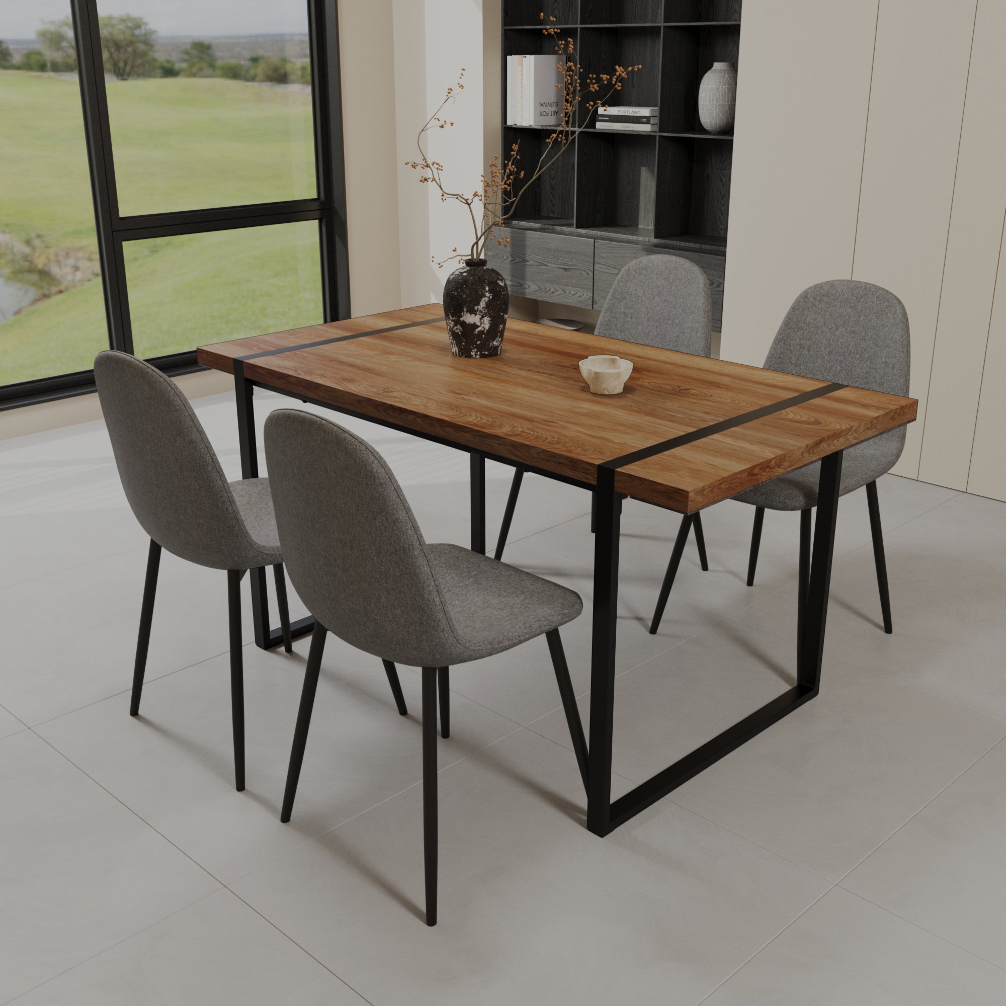 59" Modern Dining Table & 4 Suede Chairs Set
