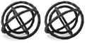 Barlee black abstract ring sculpture set, two interlocked loop forms