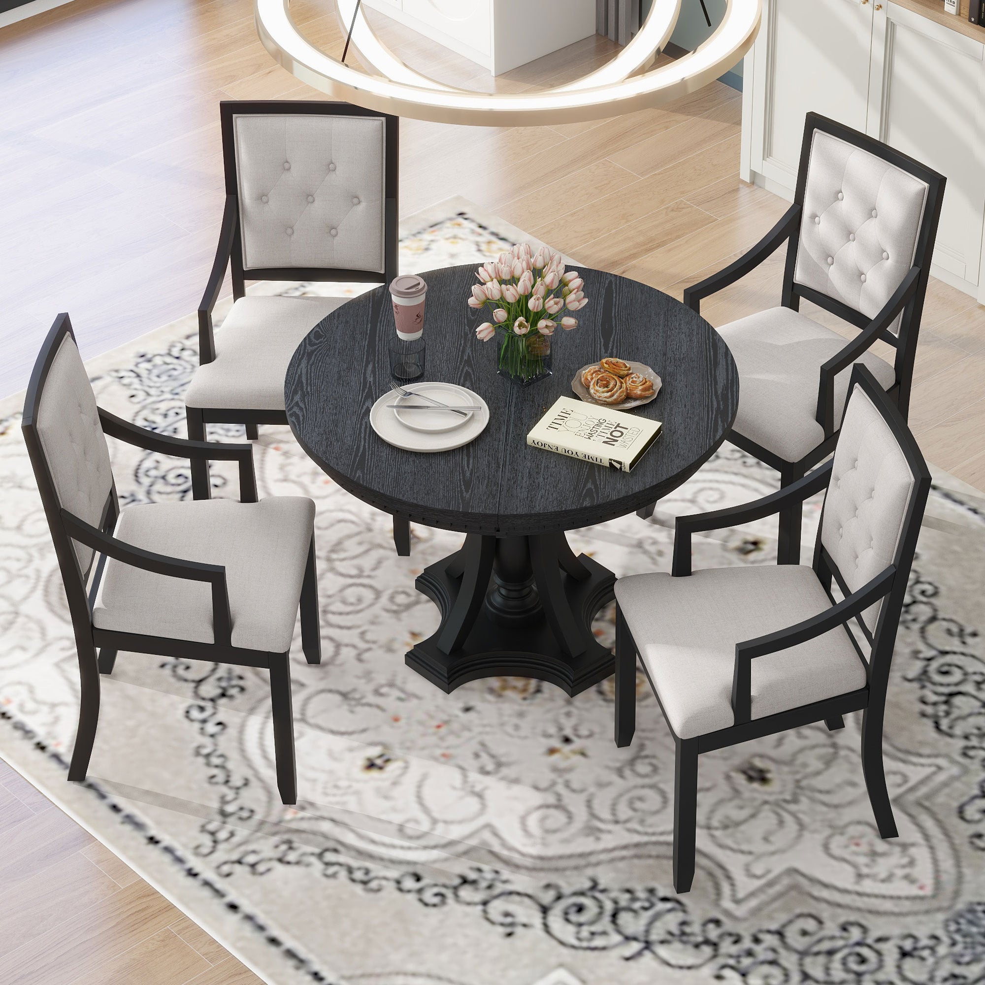 Retro 5-Pc Dining Set Black Oak