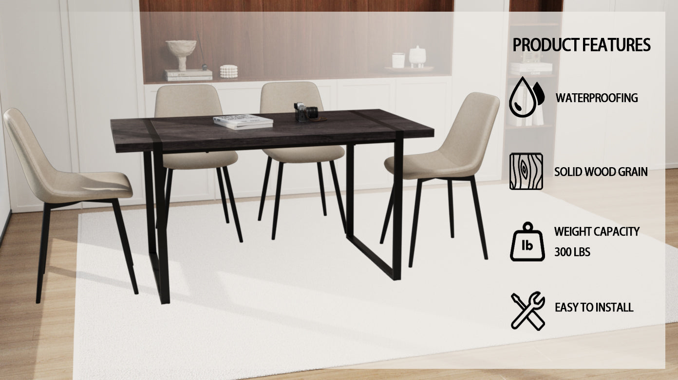 59" Black Dining Table Set w/ 4 Suede Chairs