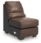 Whitlock armless chair in umber brown faux leather with cushioned seat and backrest