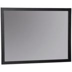 Black bedroom mirror with dark frame, rectangular wall-mounted design
