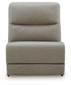 Pebble armless chair with rectangular seat, cushioned back, low tapered legs