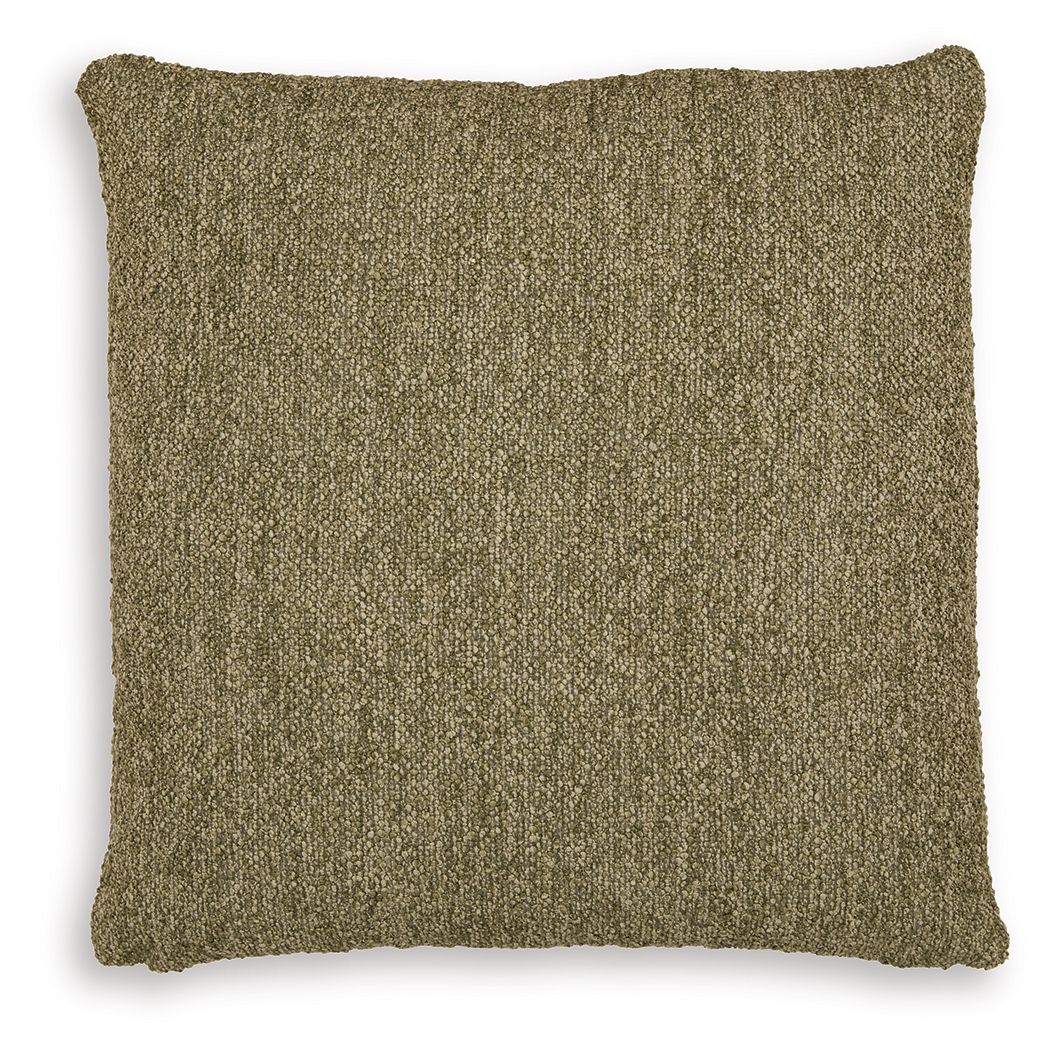 Green square pillow with textured woven surface