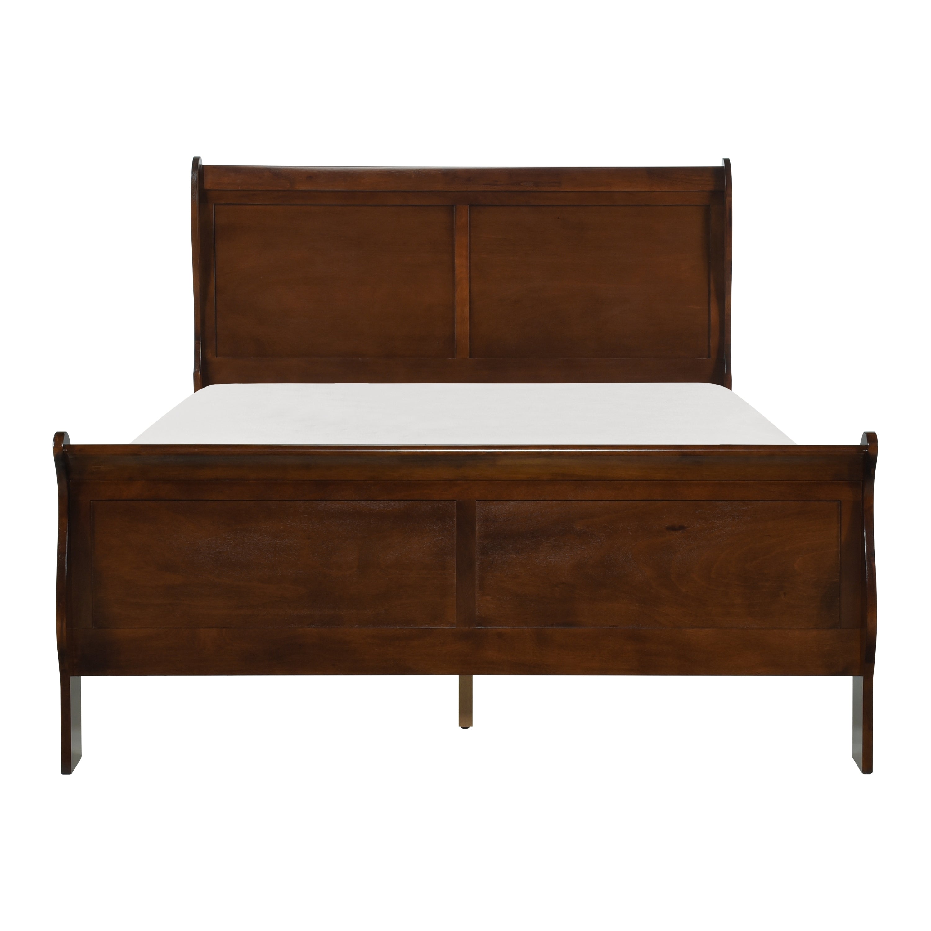 Classic Louis Philipe Full Sleigh Bed Traditional Brown Cherry Finish