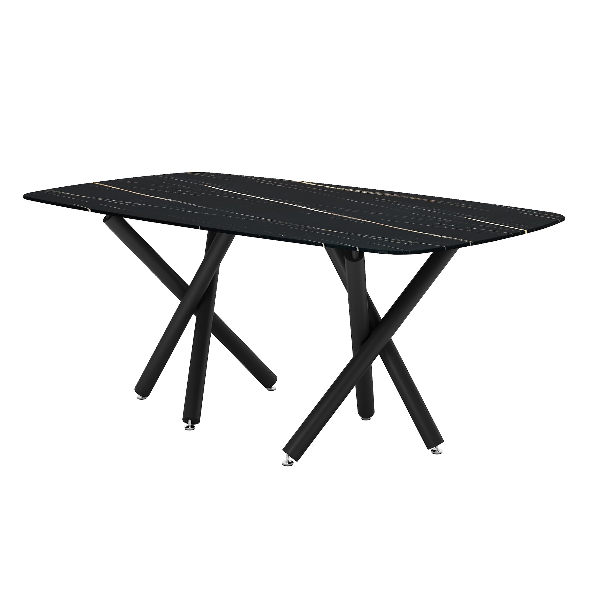Black Marble Dining Table Set for 6