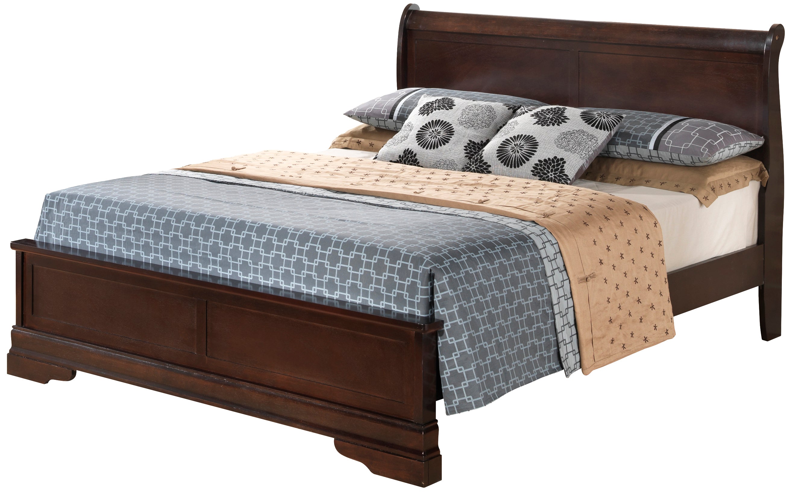 Elegant Traditional Full Size Wood Bed Frame - Rich Cappuccino Finish