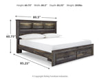 Panel bookcase bed diagram with two front drawers, dark wood finish, white mattress