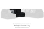 Onyx armless loveseat component in black shown as the highlighted section