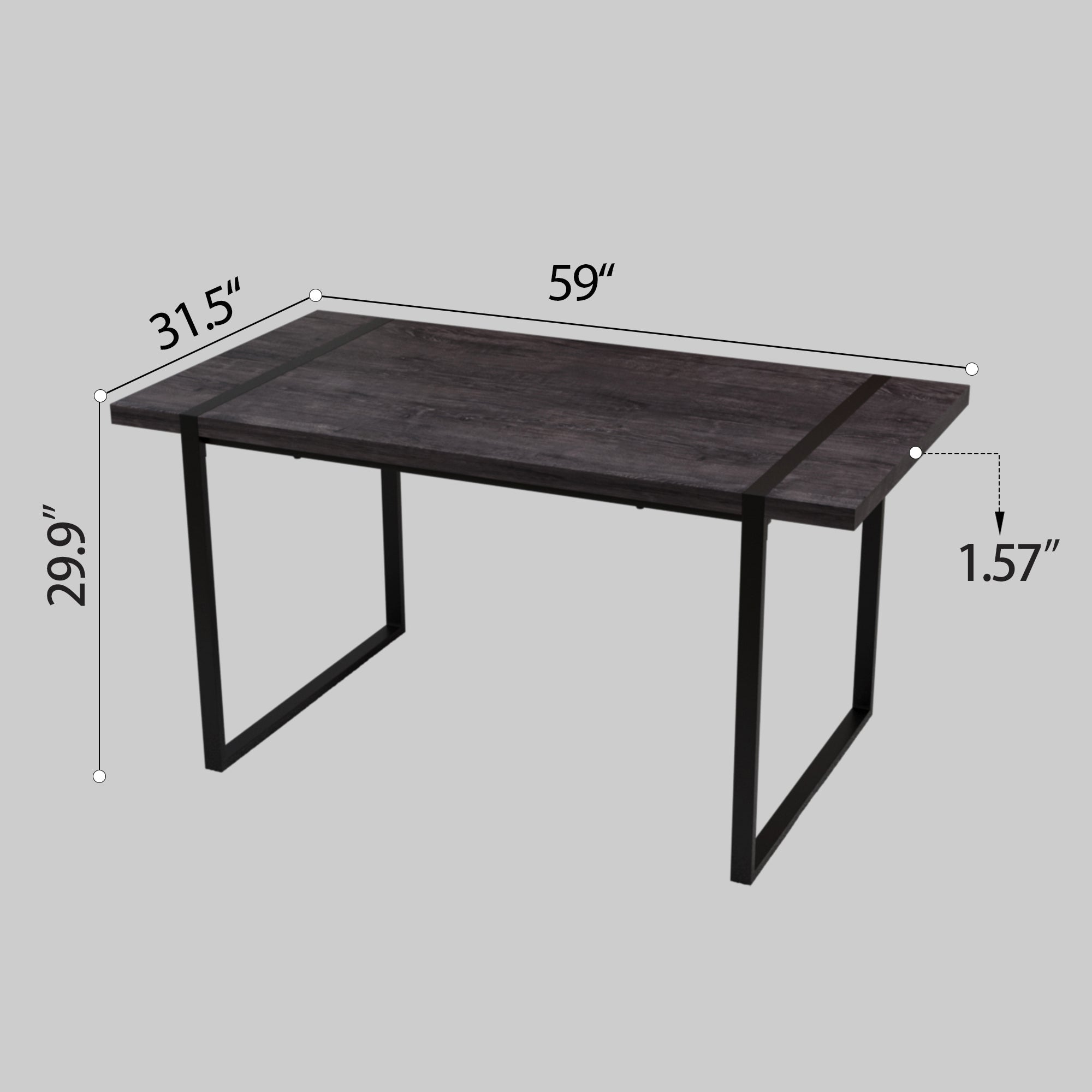 59" Black Dining Table Set - 4 Suede Chairs & Metal Base