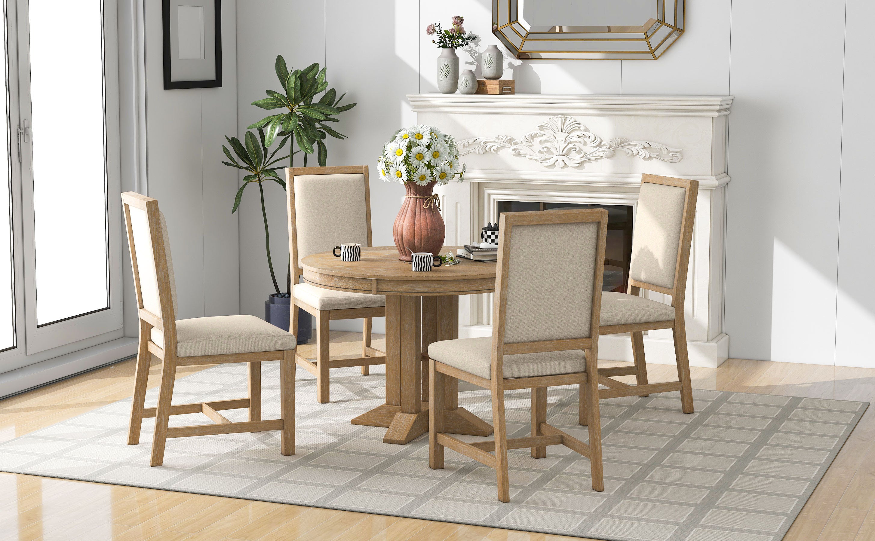 5-Piece Round Dining Set w/ 4 Chairs