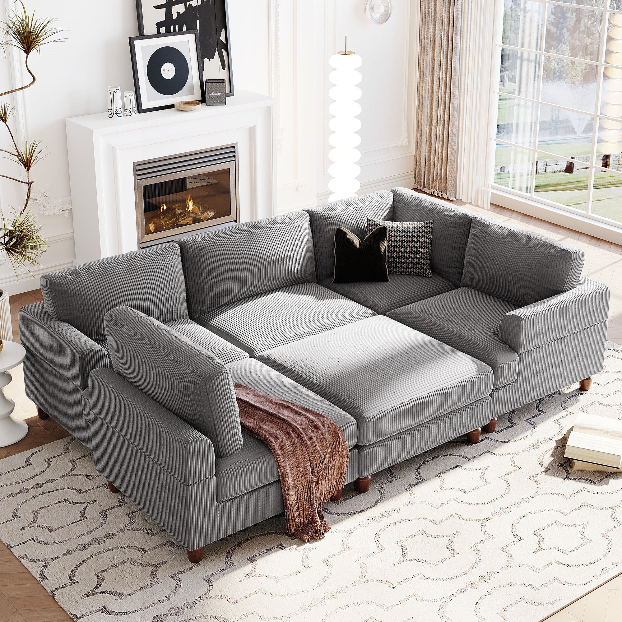 Modular Sectional Sofa: L-Shaped Ottoman, Spacious - Gray
