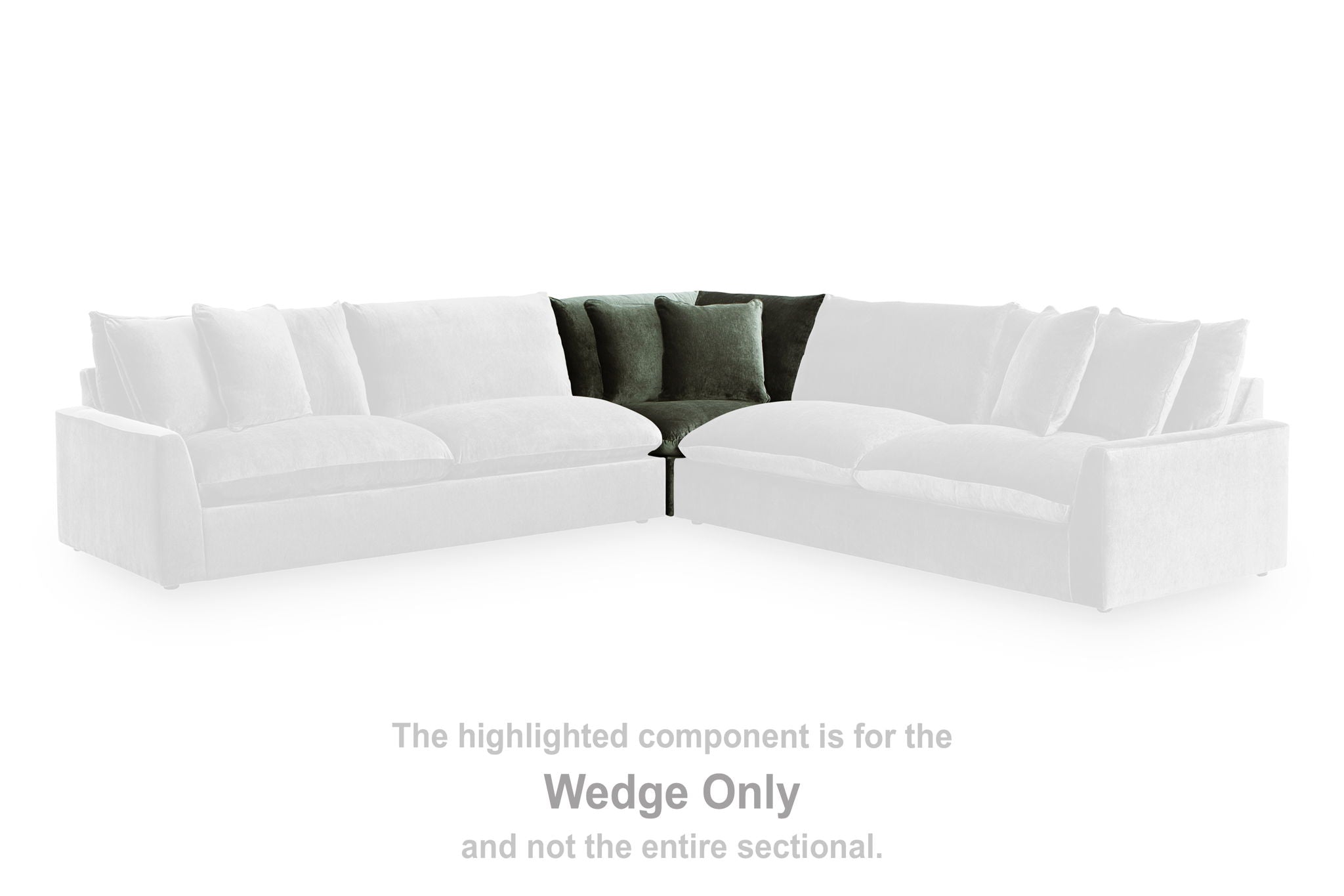 Jade green wedge sofa piece highlighted in a white sectional arrangement