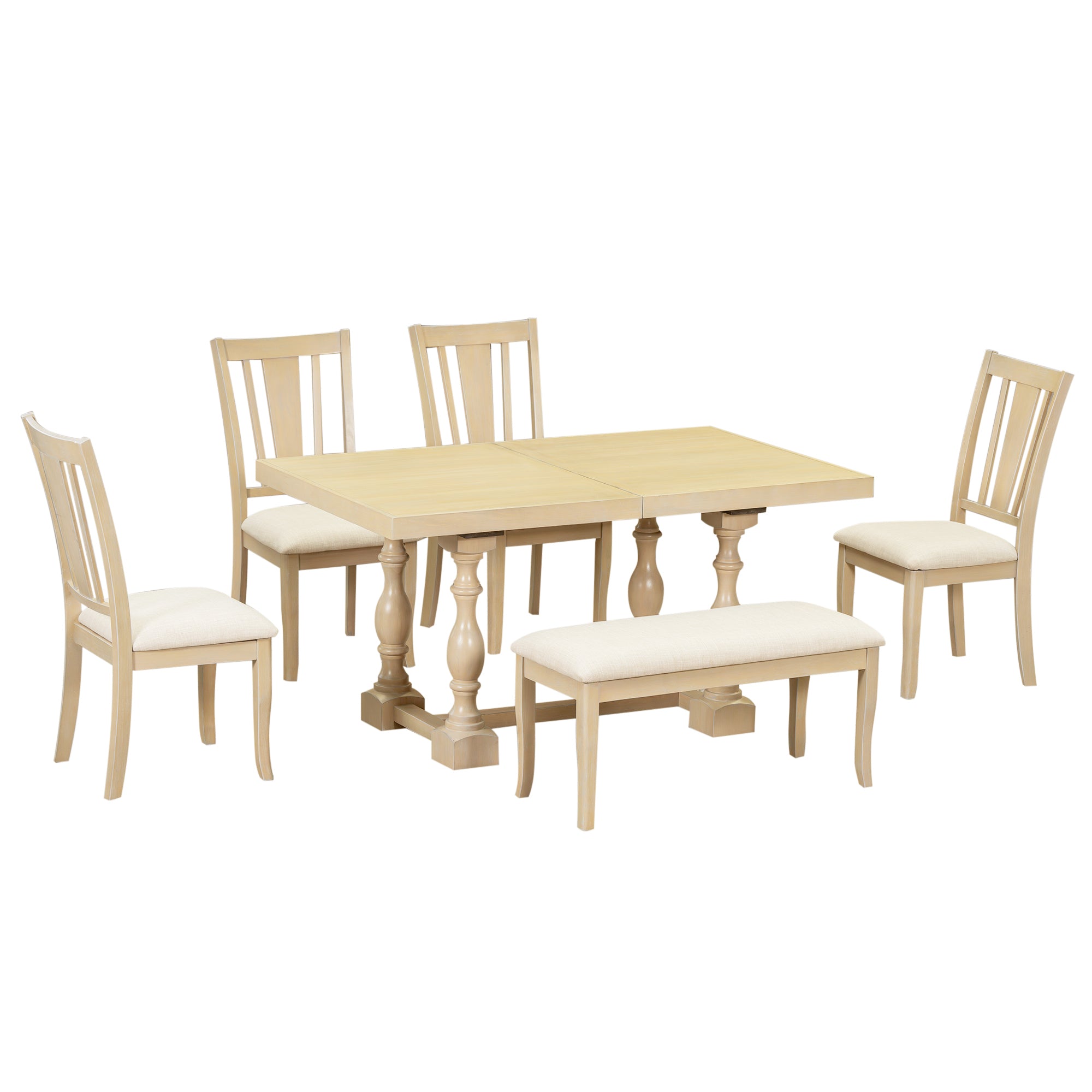 78" Trestle Dining Table Set, 6-Piece