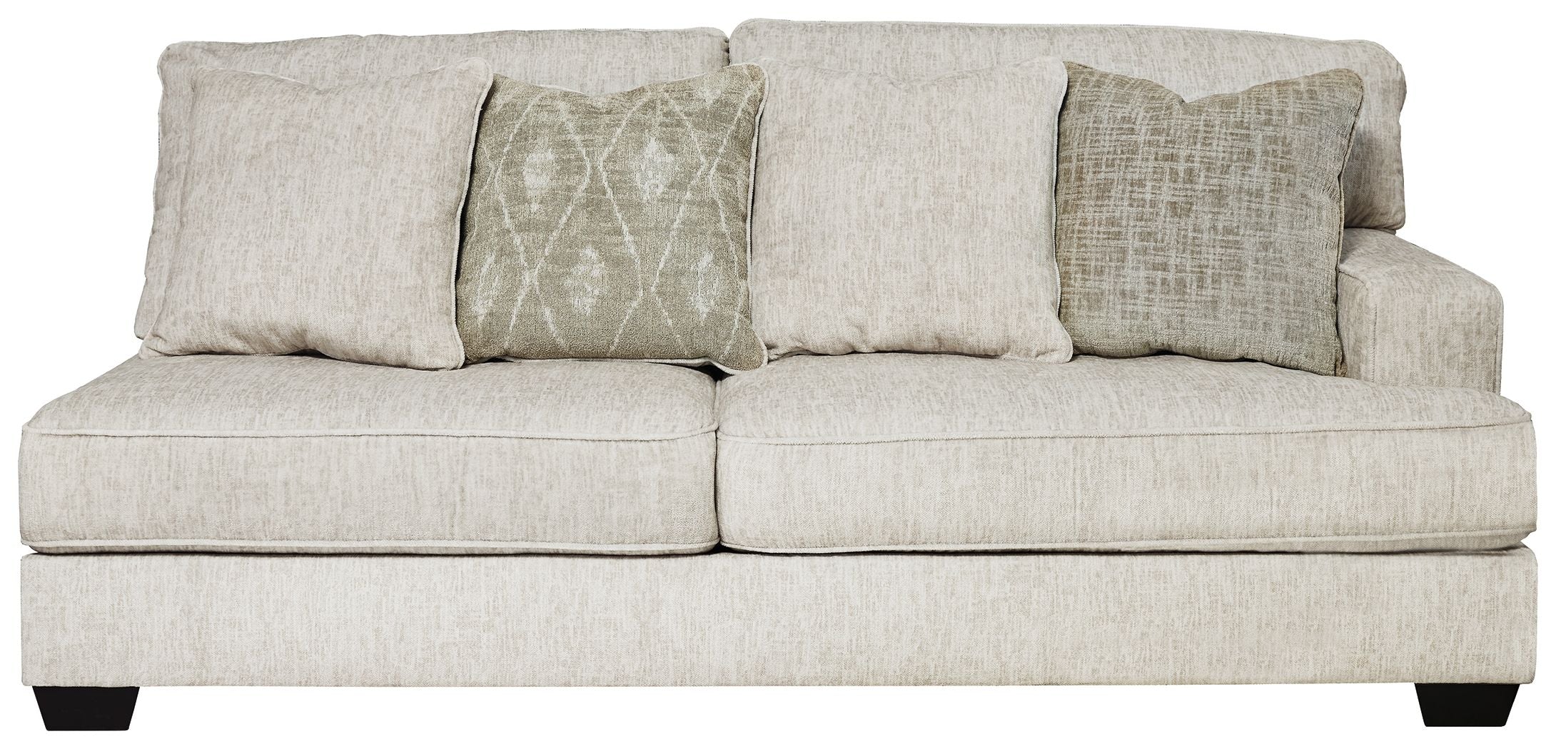 Rawcliffe RAF sofa, parchment fabric, two-seat style with square arms and black legs