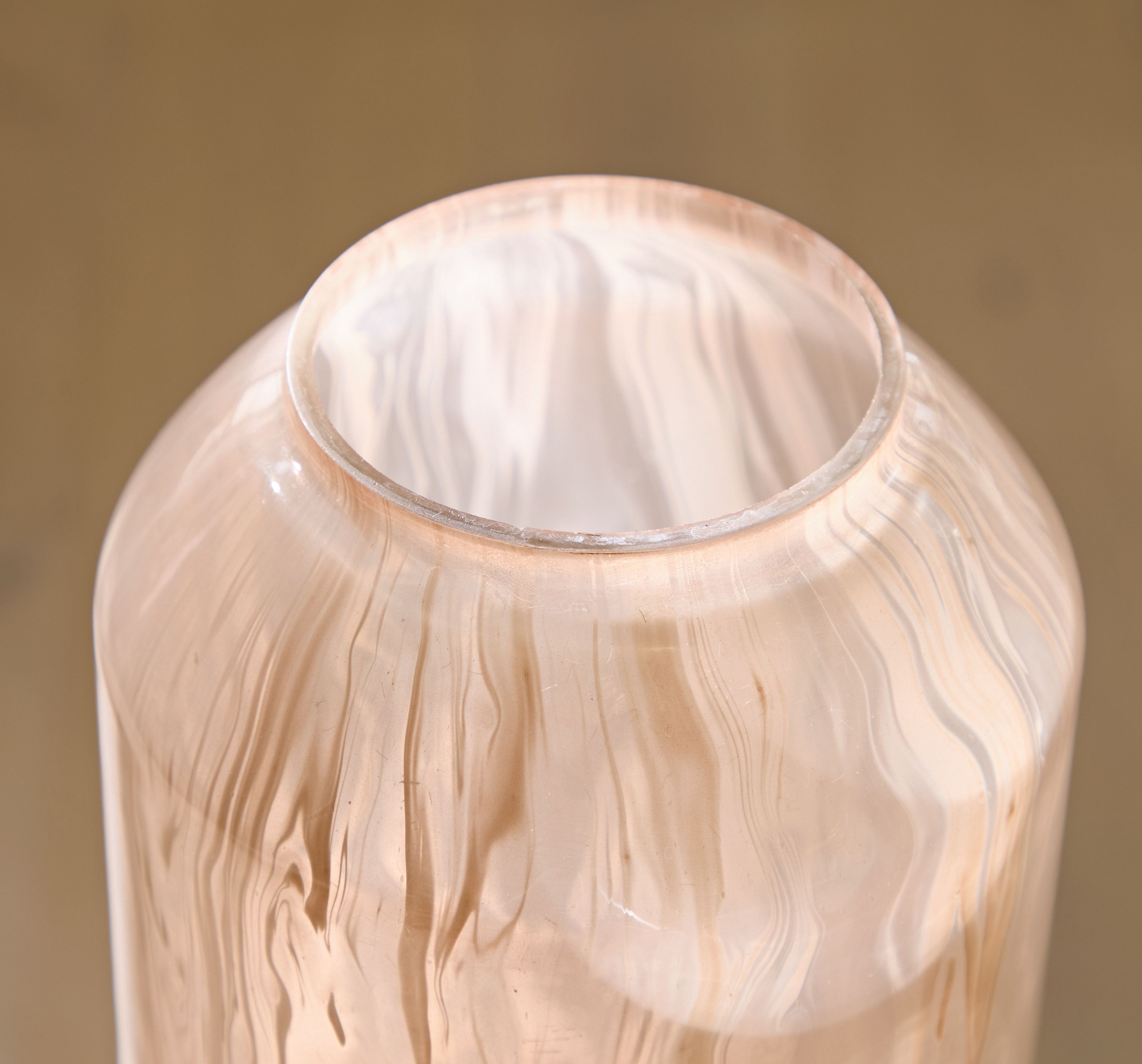 Light brown vase top with flared rim and visible woodgrain pattern
