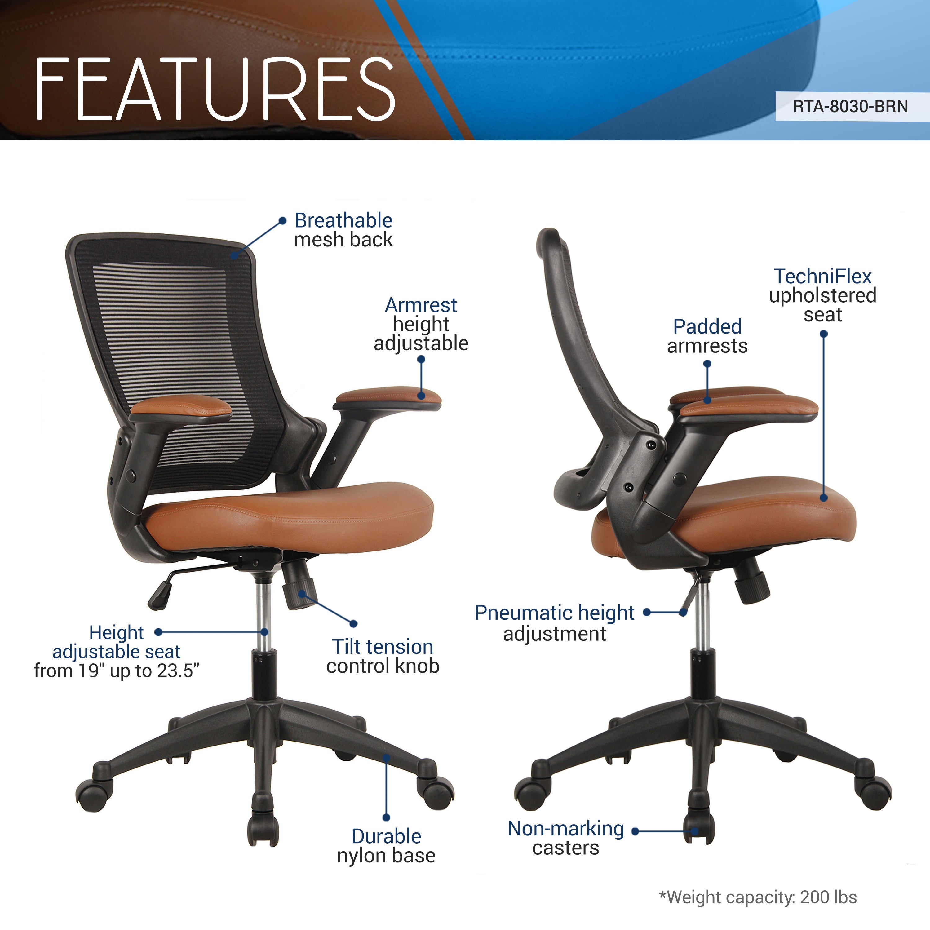 Mid-Back Mesh Task Chair - Brown