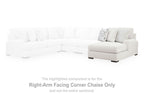 Chalk right-arm facing corner chaise section with rounded back cushions and black base