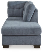 Blue denim chaise ottoman-style seat with tall backrest and tufted cushion top