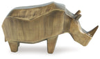 Antique gold elephant sculpture in side view with detailed legs