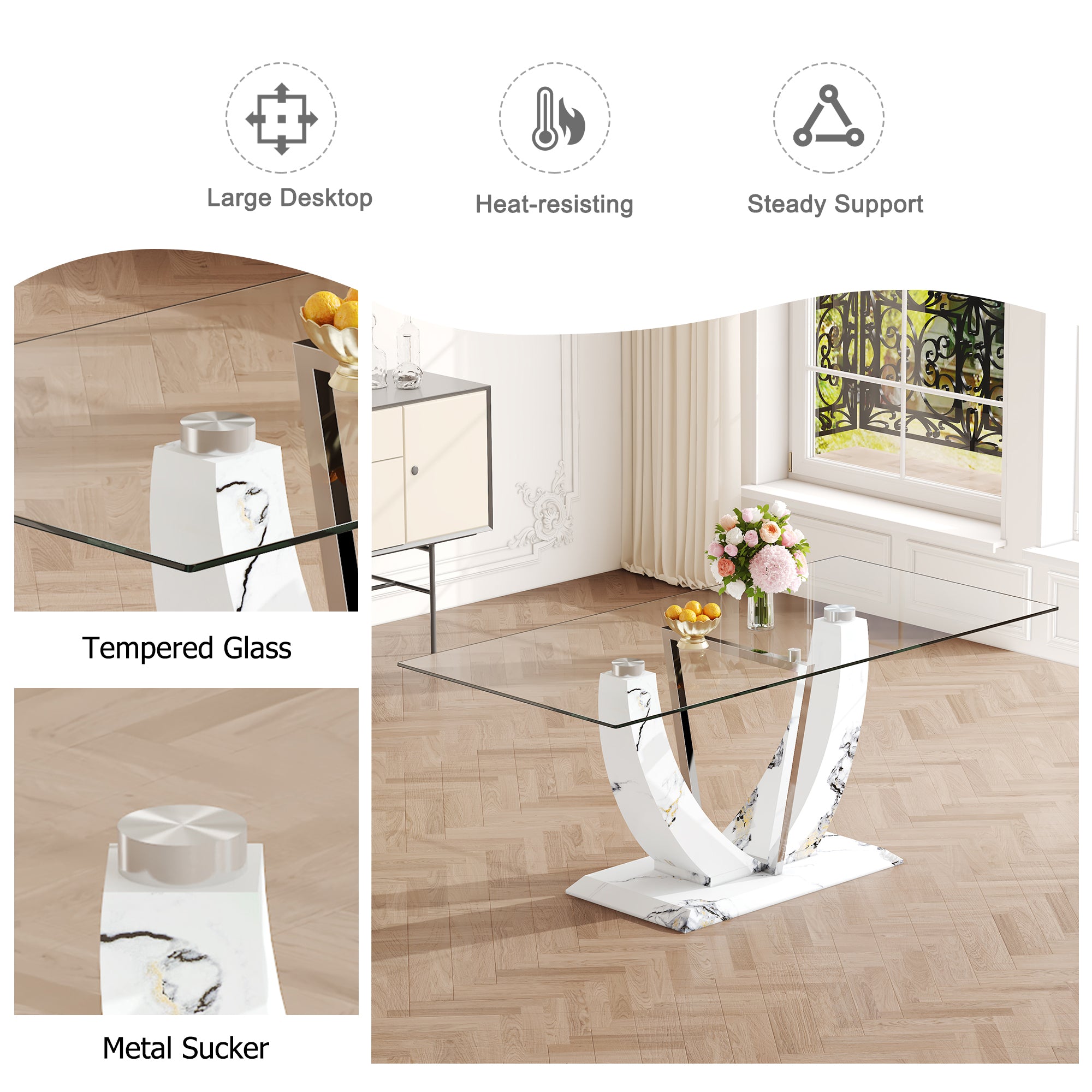 Modern Glass Dining Table Set (6-8 Person)