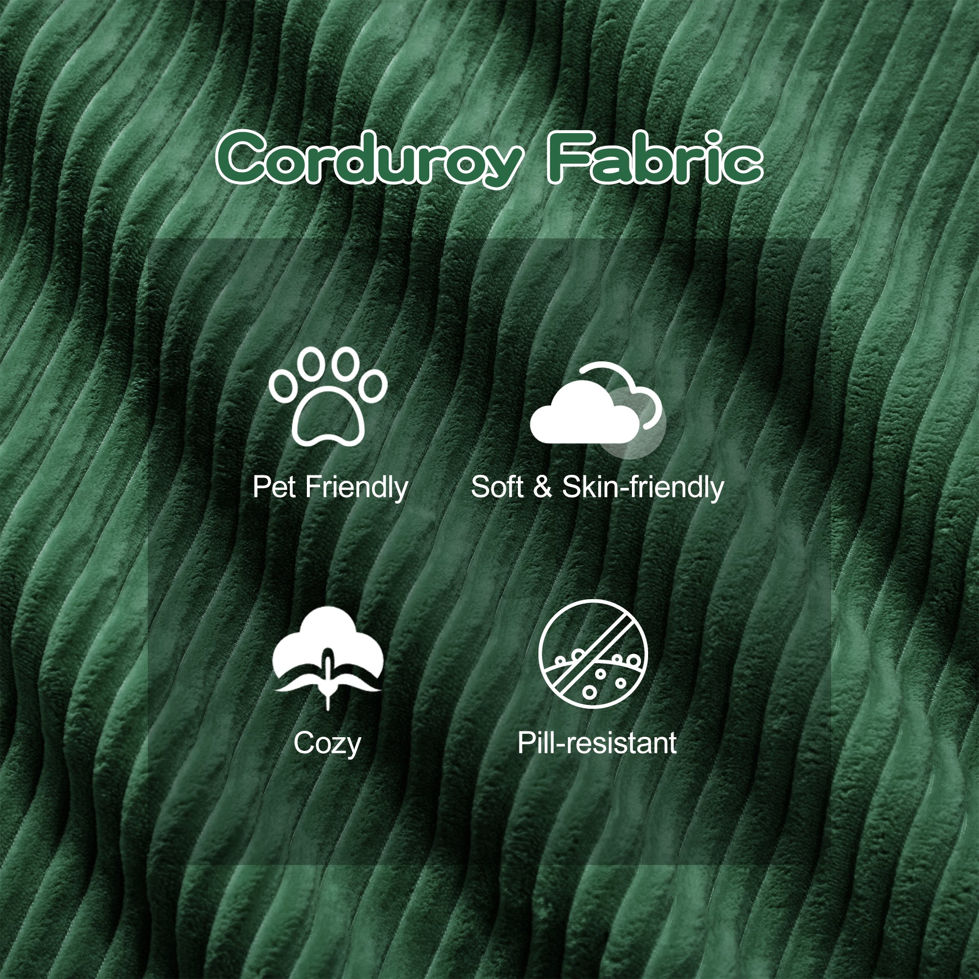 Green corduroy fabric texture panel with horizontal ridges
