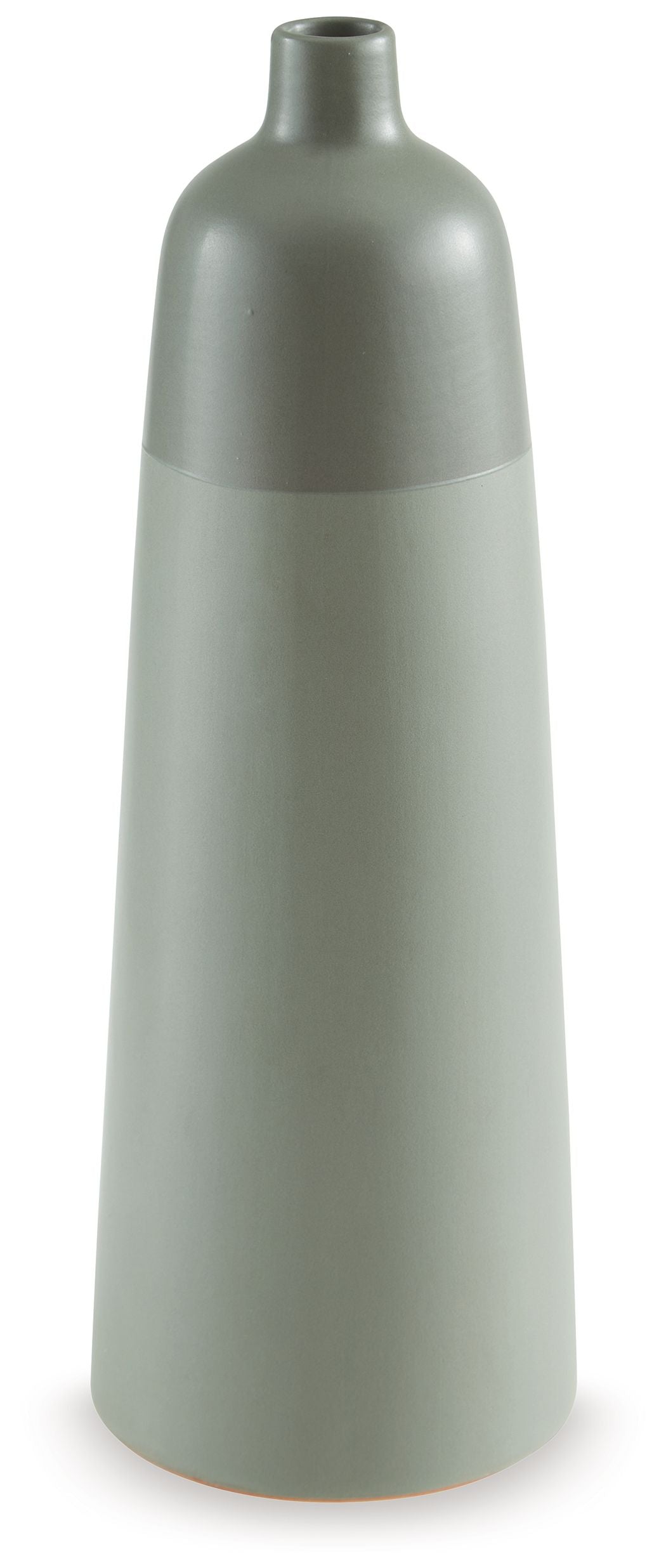 Sage green ceramic vase with flared neck and rounded body