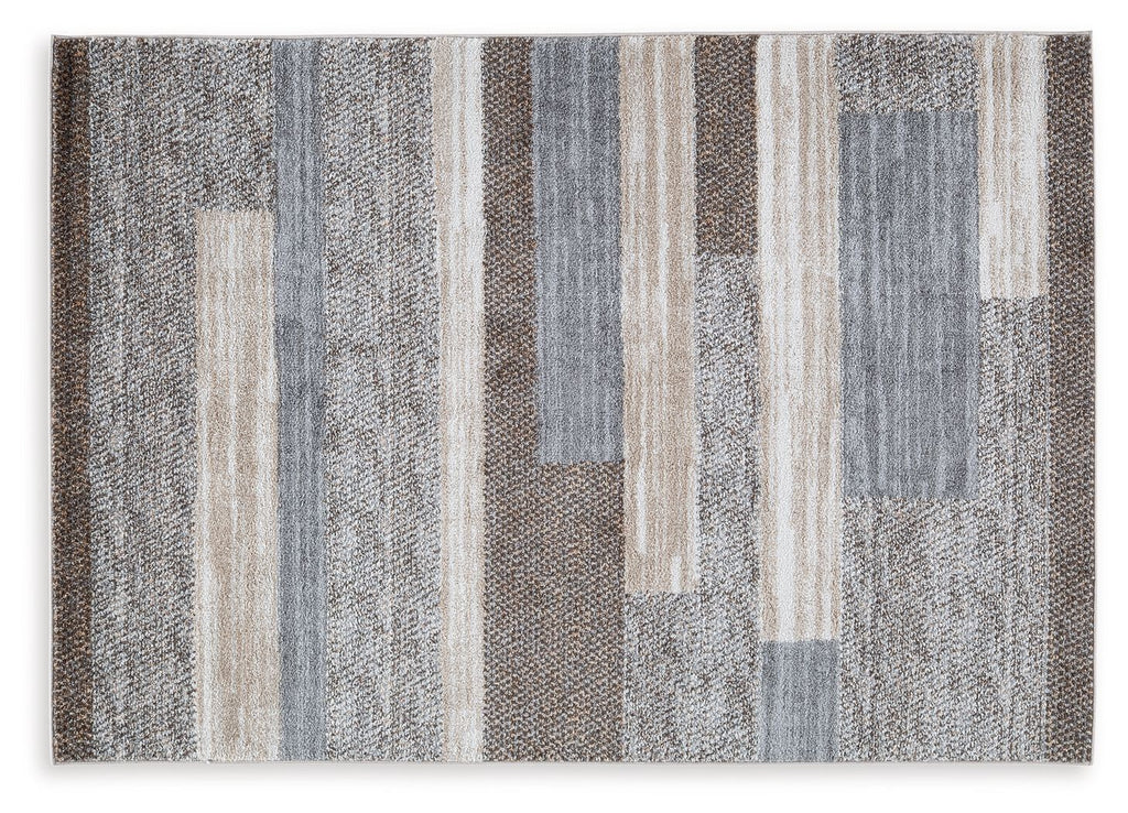 Sethburn gray rug with vertical striped pattern, textured woven fibers