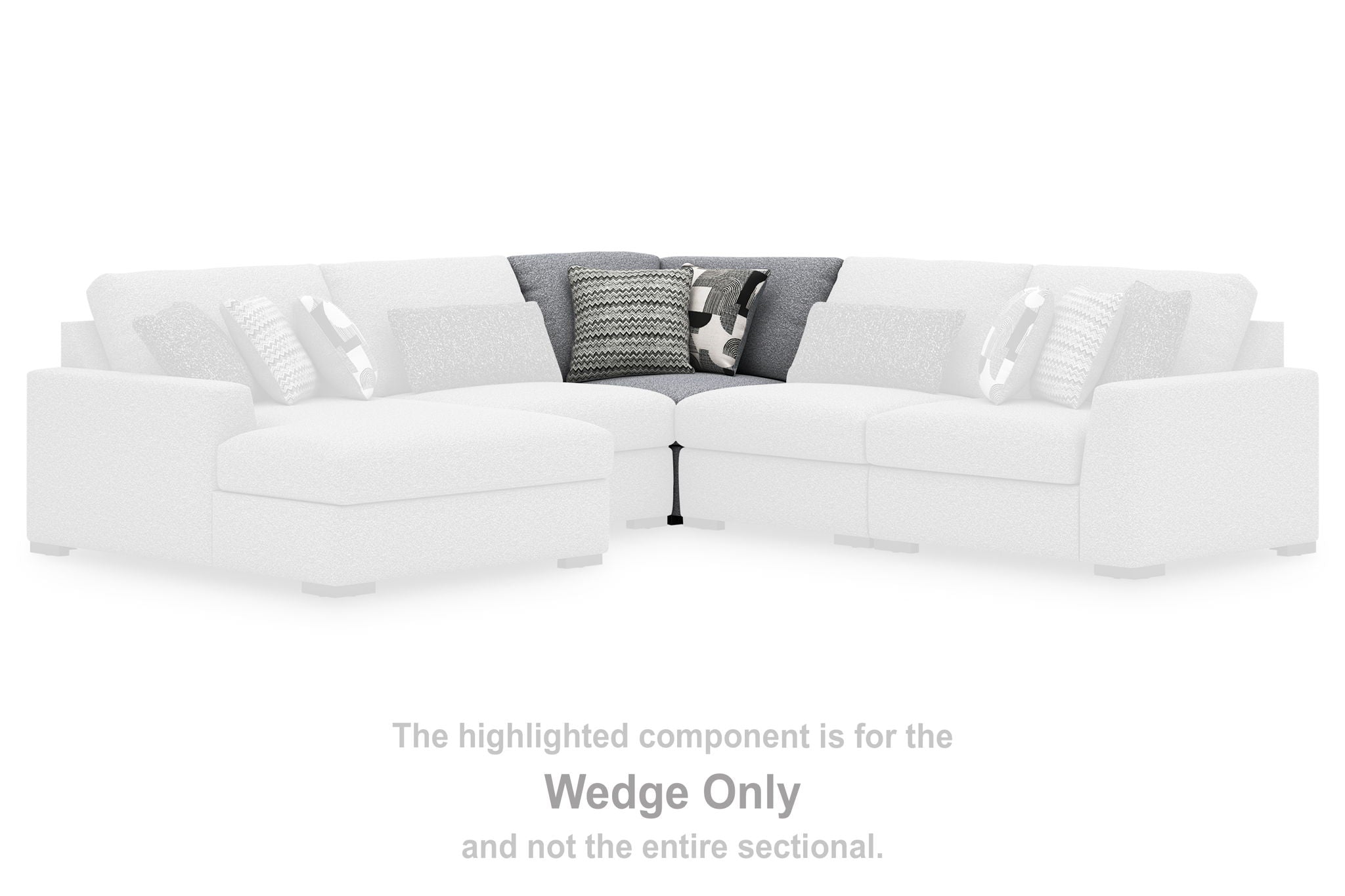 Light-colored sectional wedge with cushions and patterned accent pillows