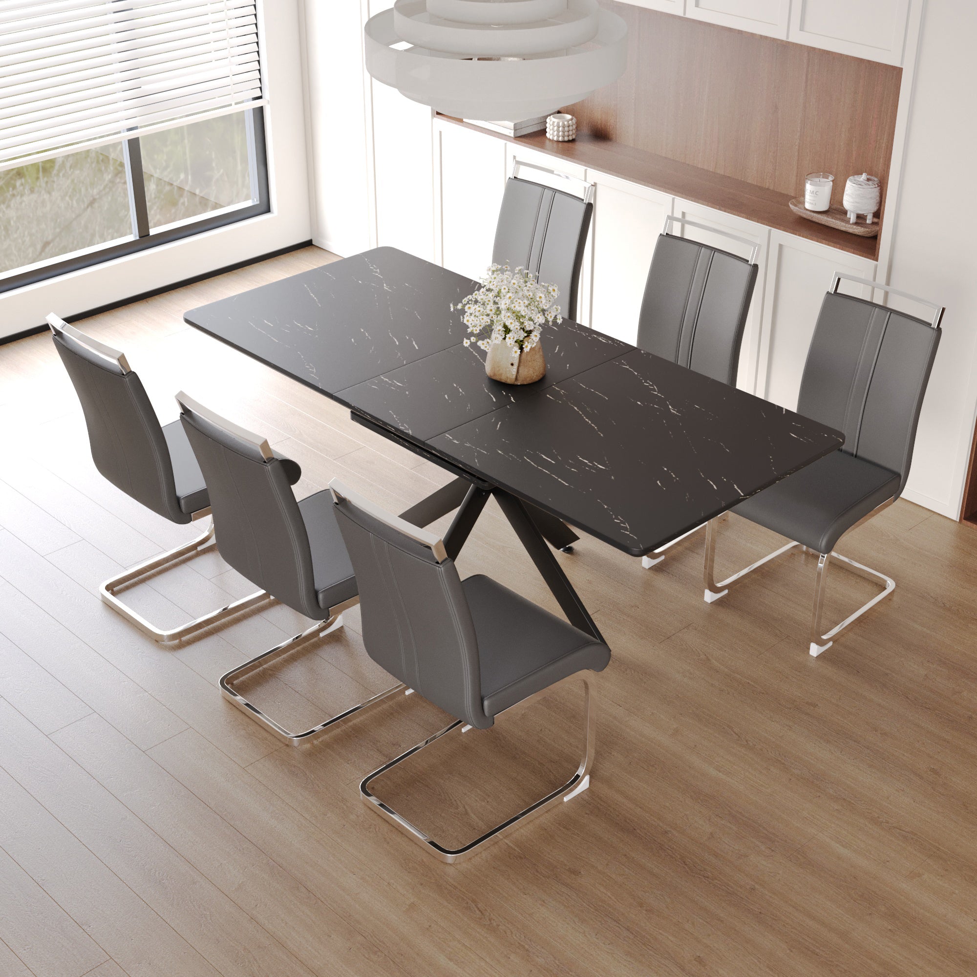 62" Extendable Dining Table Set for 6-8 People
