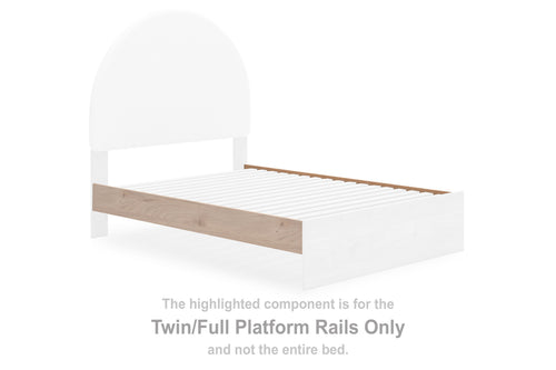 Tan twin/full platform rails for bed frame, wood planks with side guard