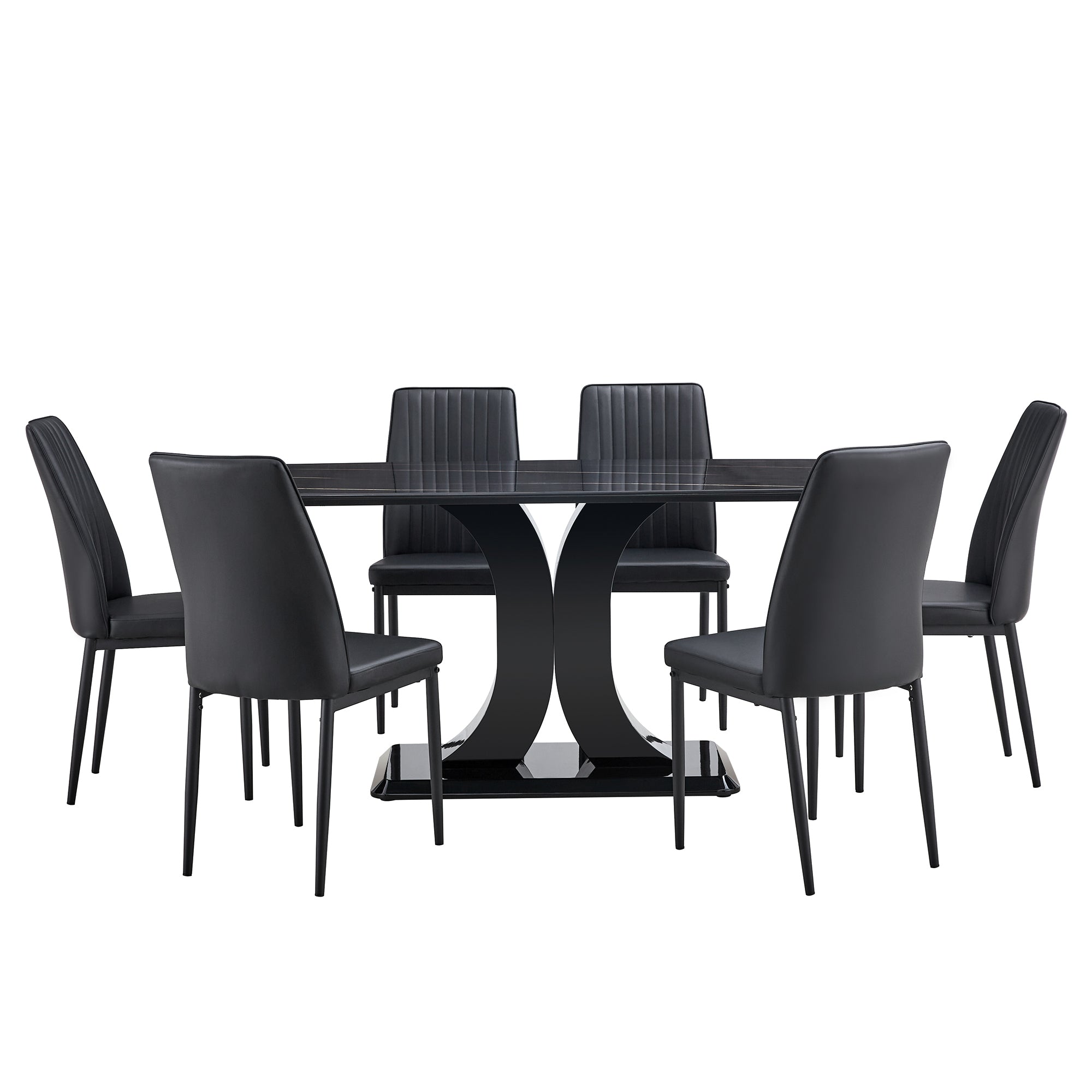 Faux Marble Dining Table Set w/ 6 Chairs