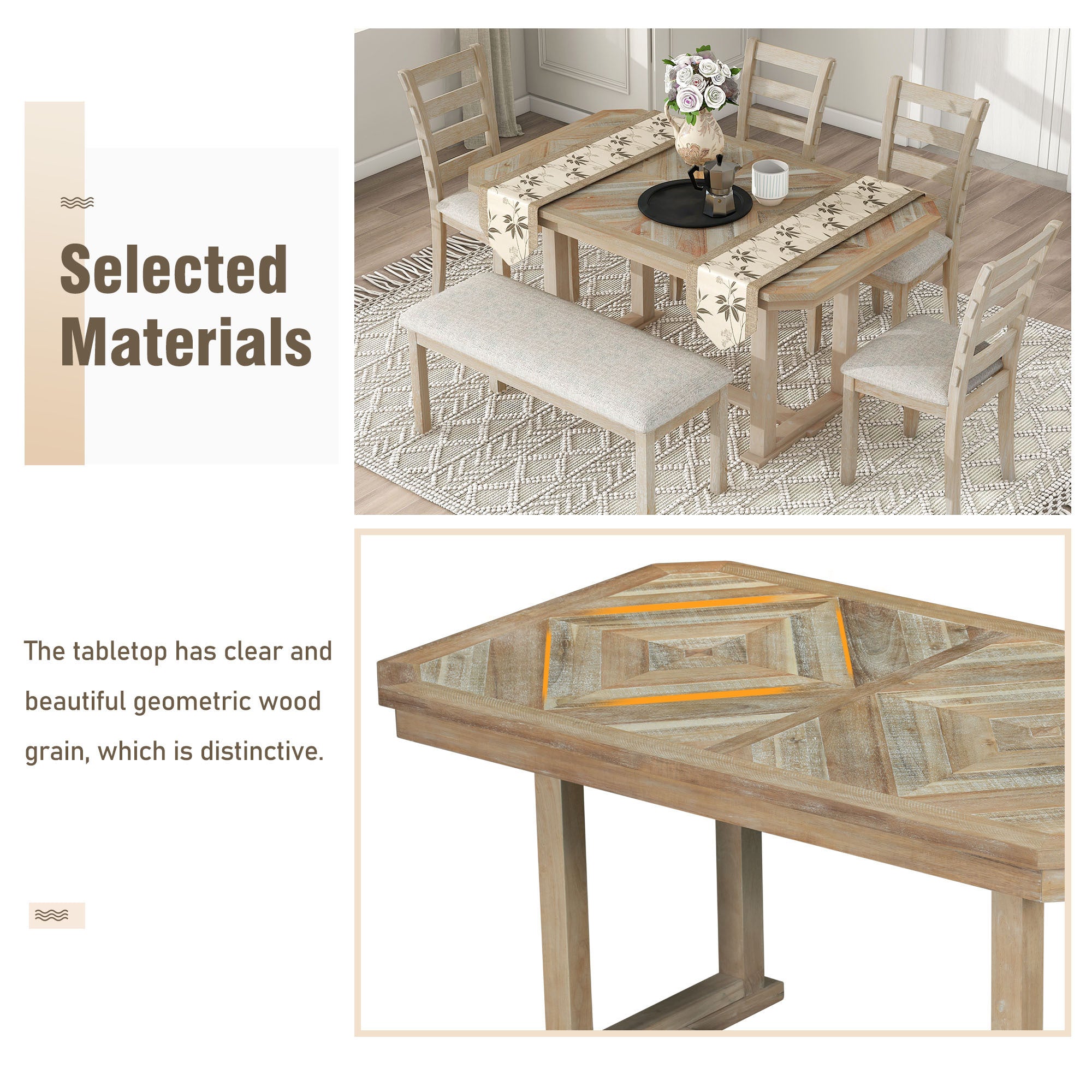 6-Piece Rubber Wood Dining Set