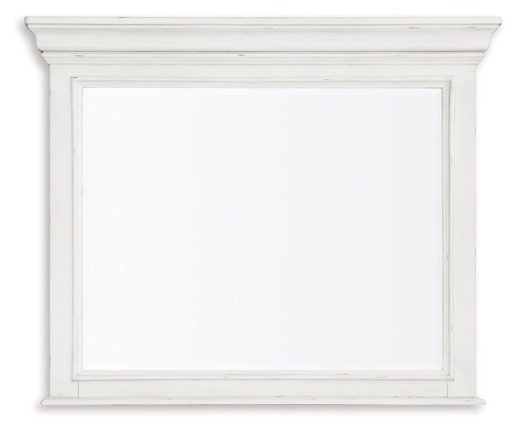 Whitewash bedroom mirror with rectangular glass and raised border frame