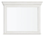 Whitewash bedroom mirror with rectangular glass and raised border frame