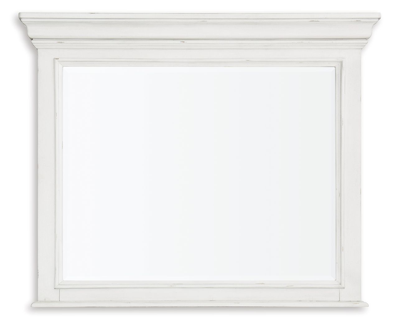 Whitewash bedroom mirror with rectangular glass and raised border frame