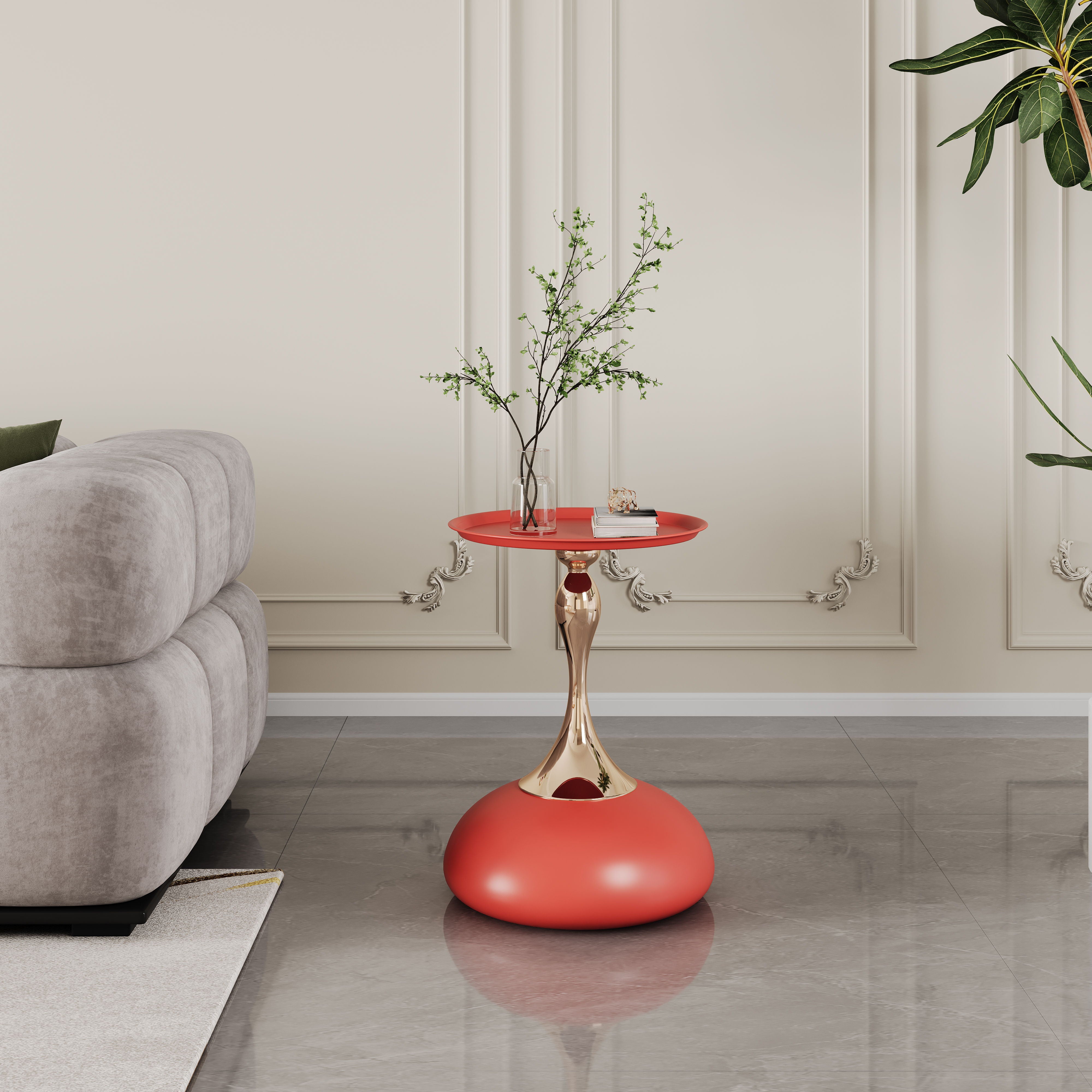 Luxury Design Iron End Table, Minimalist Round Side Table For Small Space - Red