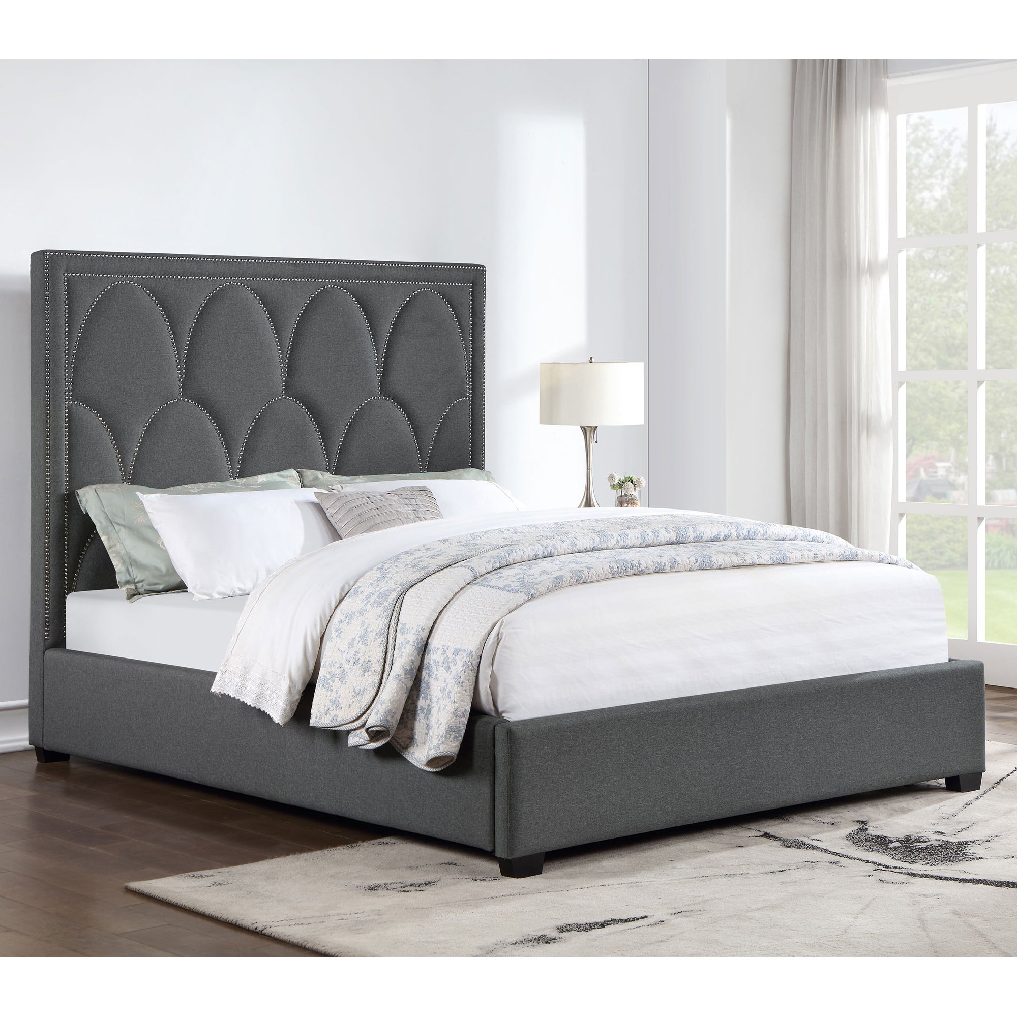 Maille Charcoal Upholstered Eastern King Panel Bed - Modern Style