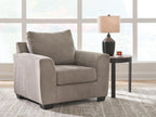 Loreo chair in light beige fabric with cushioned seat and tall backrest