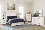 Full panel bed frame with light gray/white paneled headboard and footboard