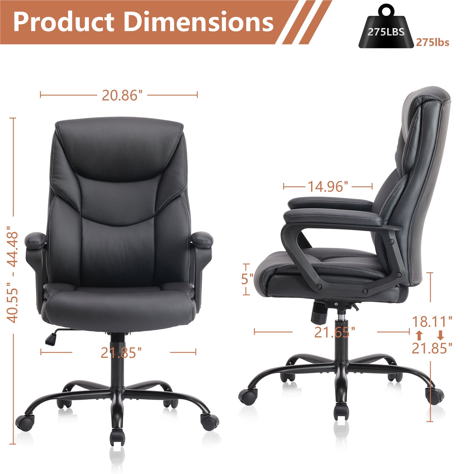 Ergonomic PU Leather Desk Chair with Armrests