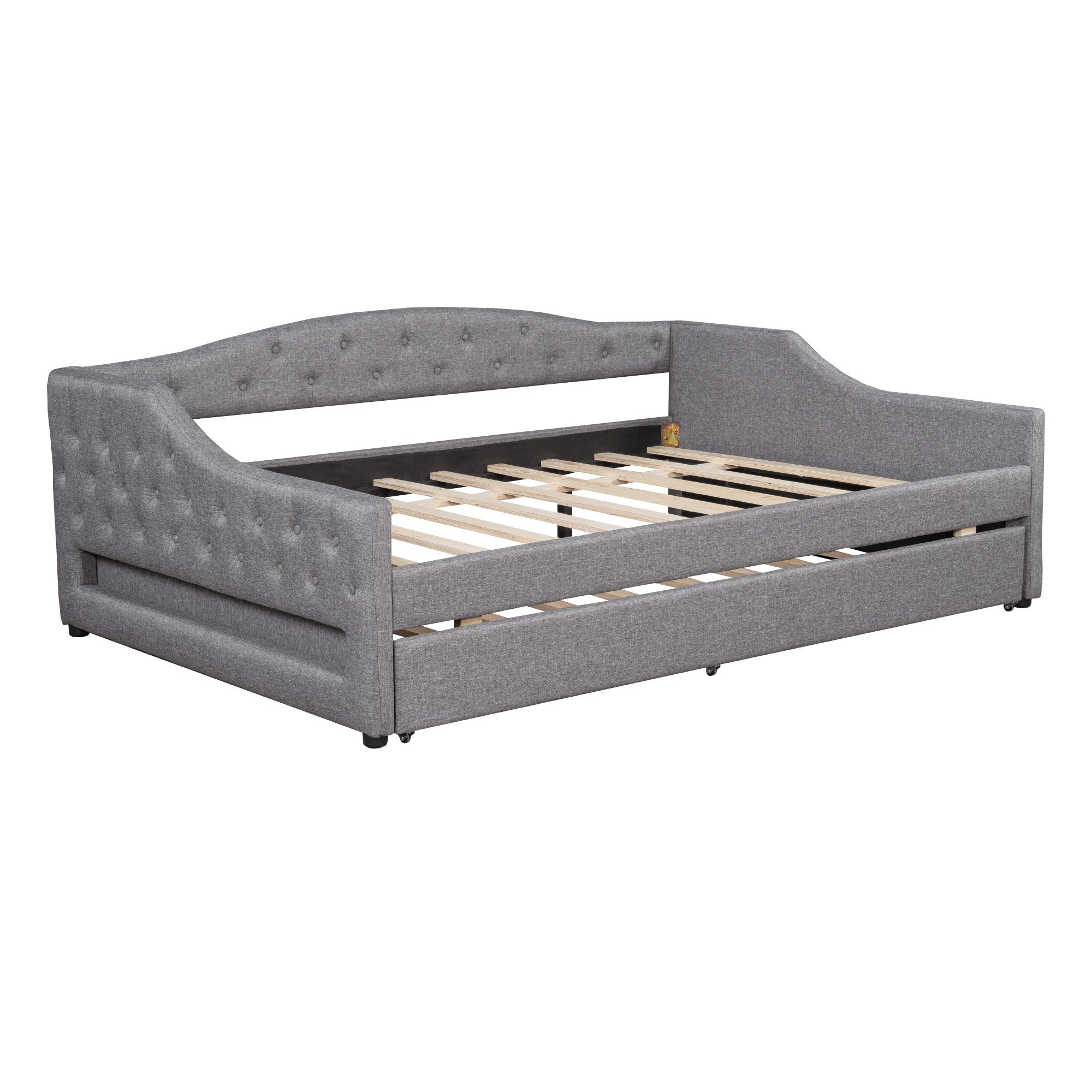 Full XL Upholstered Daybed with Trundle & LED Belt - Gray Linen