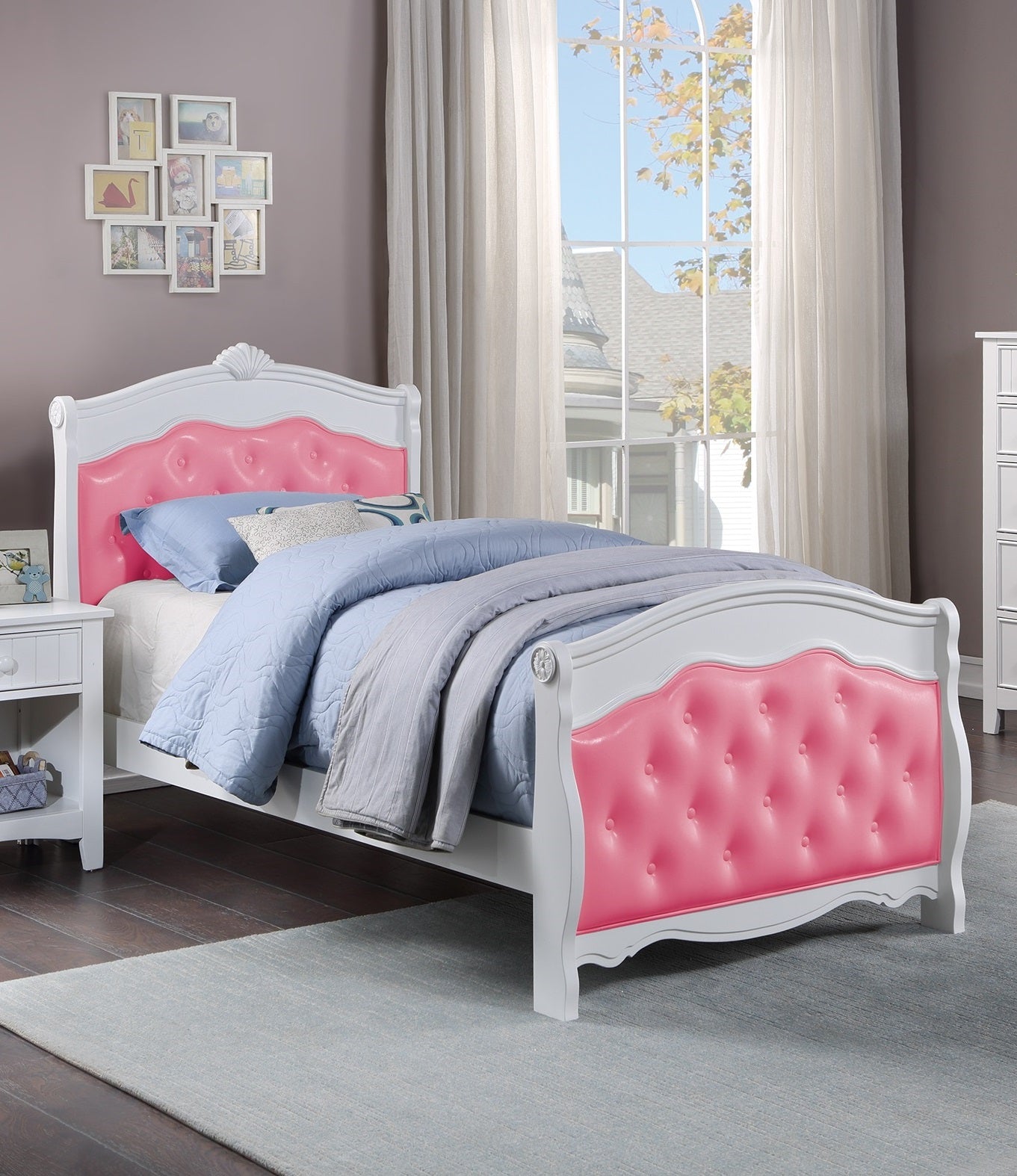 White Full Size Bed Youth Bedroom Furniture Pink Faux Leather Headboard