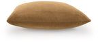 Tan pillow with smooth fabric and a stitched edge