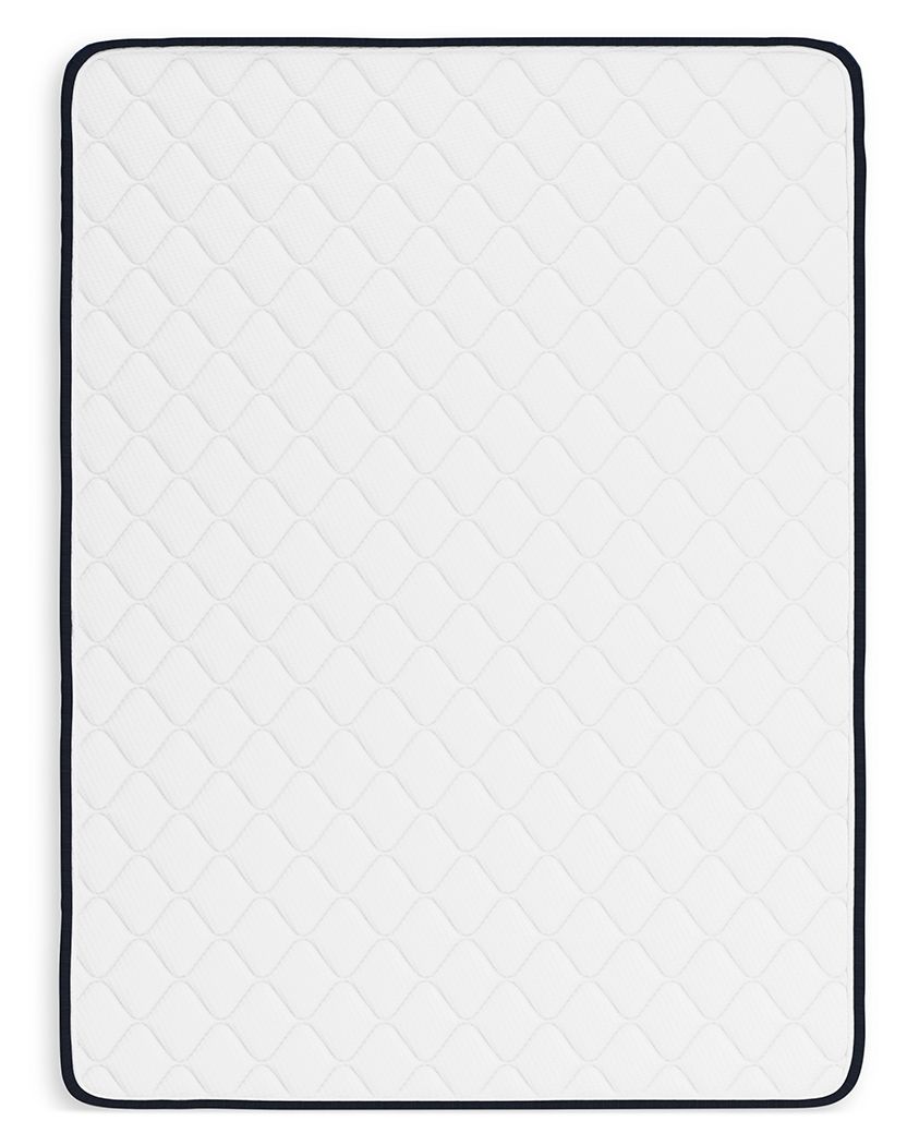 White quilted firm mattress top with navy trim border